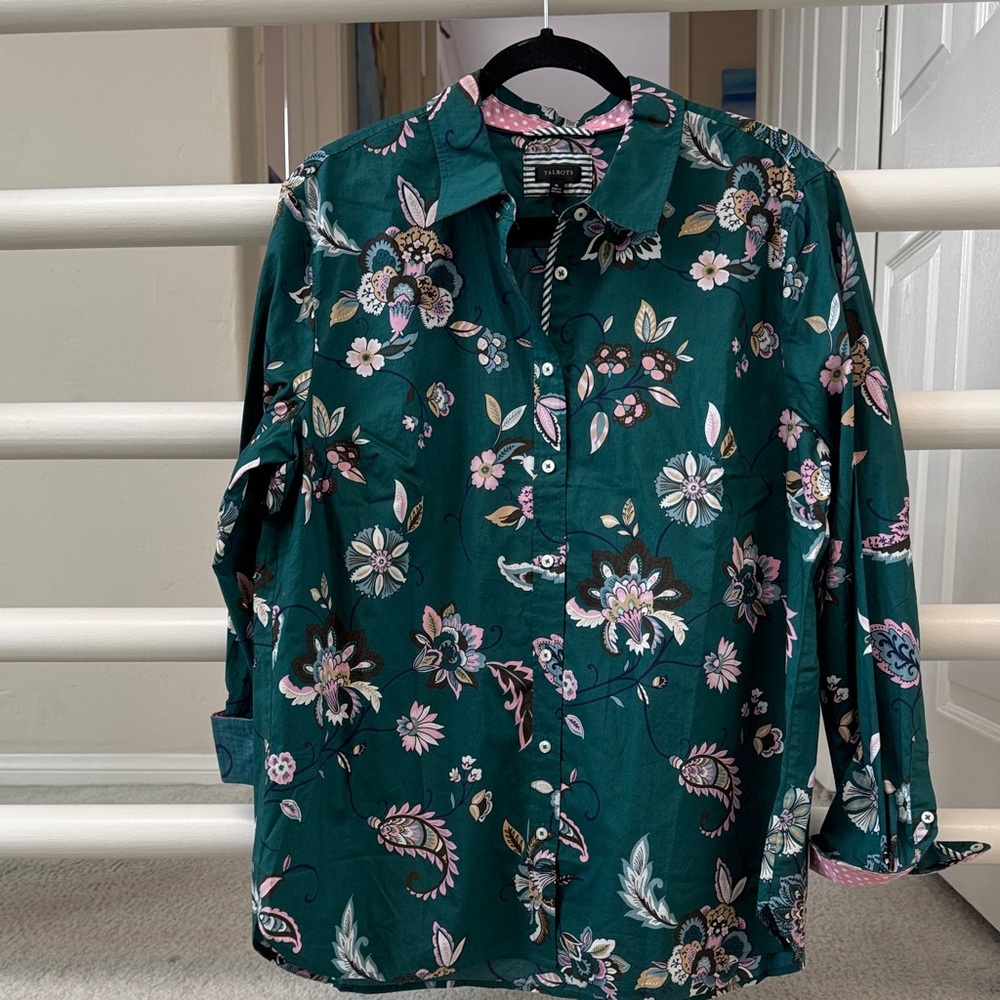 Talbots Green Floral Button Down Shirt - Picture 3 of 7